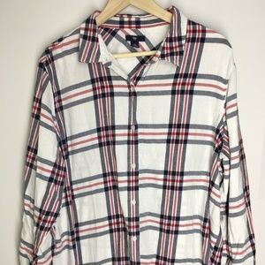 Gap Flannel Plaid White Button Down Blouse Top